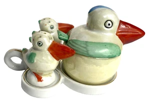 JUEGO DE CERÁMICA VINTAGE PELLICANS SAL Y PIMIENTA Y AZÚCAR PINTADA A MANO HECHO EN ALEMANIA - Imagen 1 de 14