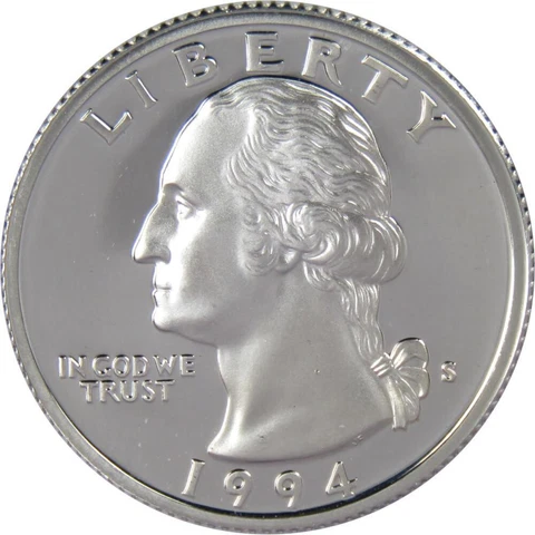 1994 S Washington Quarter Choice Proof 90% Silver 25c US Coin Collectible Cover