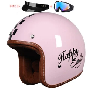 DOT Retro 3/4 Open Face Motorcycle Helmet Scooter Street Bike Helmet w/Googles - Picture 1 of 25