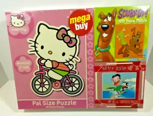 Pressman 3 Puzzle Set Hello Kitty Pal Size Scooby Doo Betty Boop New - Picture 1 of 5