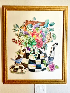MacKenzie Childs Blooming Kettle Professionally Framed Jigsaw  Puzzle  28" x 34" - Picture 1 of 4