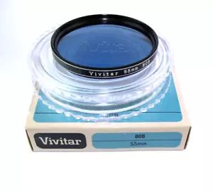 Filtro Vivitar 55 mm 80B azul refrigeración corrección de color lente de cámara nuevo vintage - Imagen 1 de 2