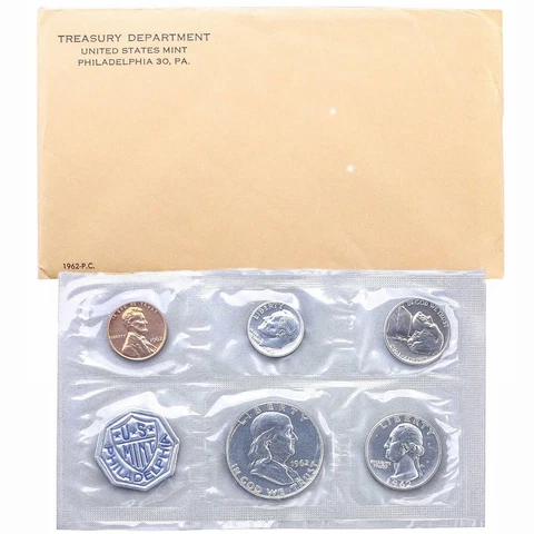 1962 (P) Proof Set Original Envelope 90% Silver US Mint 5 Coins Cover