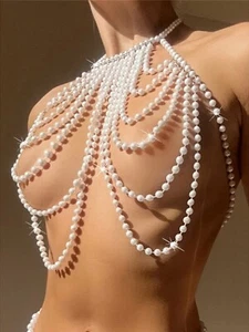 Luxury Pearls Halter Hollow Out Bikini Top See Through Swimwear Suit Women Beach - Picture 1 of 5