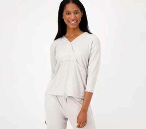 Anybody Brushed Rib V Neck Sweatshirt, Soft Grey, 1X - Picture 1 of 3