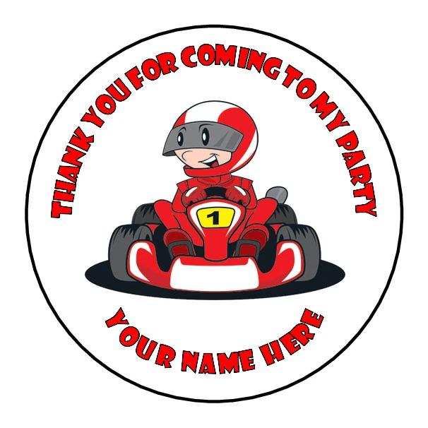 Go Karting Race Red Personalised Thank You Sticker Party Sweet Cone Birthday  - Image 1 of 1