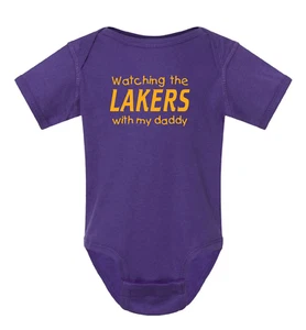 Watching the Lakers with my Daddy Baby Bodysuit / Toddler Shirt - Purple - Picture 1 of 6