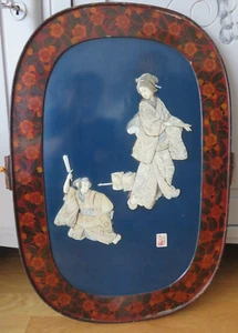 Antique Large 19th Century Shibayama Plaque 60x40 Signed Mother of Pearl Lacquer Japan Geisha Decorations - Picture 1 of 21