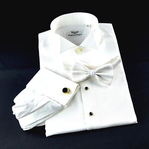 White Luxury Tuxedo Formal Shirt Wedding Party Dinner Free Black Or White Bowtie