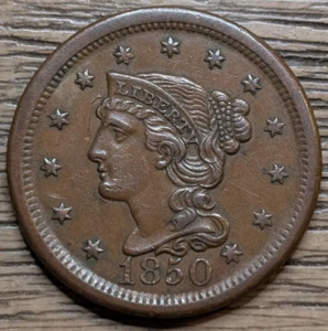 1850 Braided Hair Large Cent - AU - Picture 1 of 4