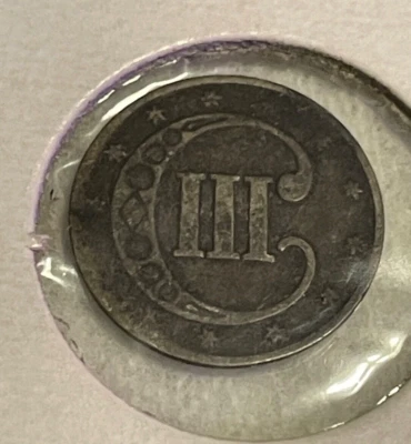 1853 Three Cent Silver Piece Trime 3c Type 1 Ungraded Details US Coin  - Image 1 of 4