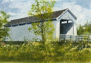 Gallon House überdachte Brücke, Silverton, Oregon. Gerald Hill Aquarell Notizkarten - Bild 1 von 2
