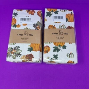 2 Packs Urban Villa Harvest Pumpkin Leaf Print Dinner Napkins 100% Cotton - Picture 1 of 12