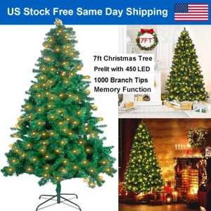 7ft Prelit Christmas Tree Artificial Pre Lit Decor Tree w/ 450 LED String Lights - Picture 1 of 12
