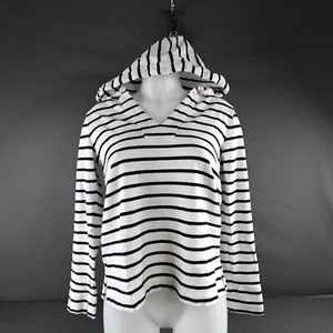 LOFT Womens Hoodie Sweater Top Small Black White Lounge Coastal Nautical Preppy - Picture 1 of 10