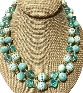 Vintage West Germany Statement Bead Necklace Blue Two Strand Retro Grannycore - Picture 1 of 6