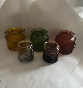 3 Weltmarkt gerippte Glas Windlichter und 2 Teelicht Kerzenhalter - Bild 1 von 16