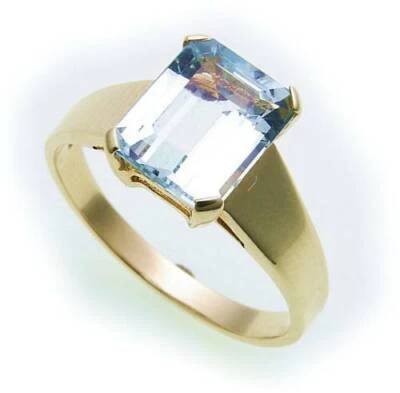 Damen Ring echt Aquamarin 10 x 8 Rechteck  Gold 585 Gelbgold - Bild 1 von 2