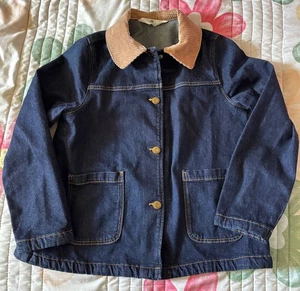 H&M Girls Denim Barn Coat Jacket With Tan Corduroy Collar Size 10 - Picture 1 of 5