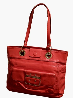 Bolso de Mano Grande MILLY Para Mujer Cuero Rojo Coral Doble Asa Cierre Magnético Foto 1 de 4