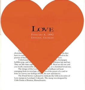 #2618 FD Ceremony Program 29c Love Stamp - Picture 1 of 2