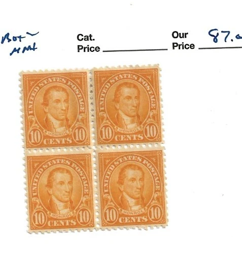 U S Stamps Scott 562 ten cent Monroe mint block of 4 cv 87.00 - Image 1 of 1
