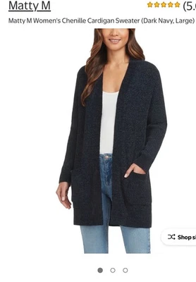 Matty M Women's Rib Stitch Chenille Long Cardigan with Pockets - Navy - Size S - Image 1 of 4