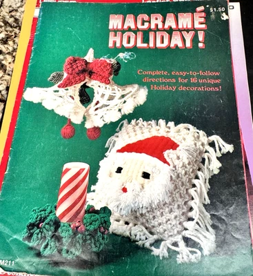 Christmas Macrame HOLIDAY Pattern Book Old Fashion Santa BELLS WREATH MANGER '77 - Image 1 of 4
