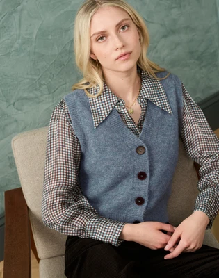 Brora Alpaca Mix Waistcoat Size 16 - 18 Blue Vest Tank V Neck Sweater RRP £195 - Image 1 of 4