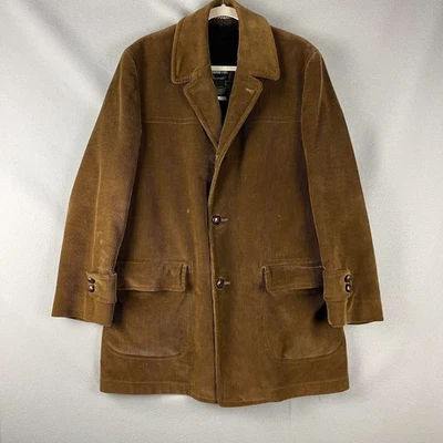 Vintage London Fog Maincoats Long Corduroy Coat Mens 40R Brown Faux Fur Lined - Image 1 of 4