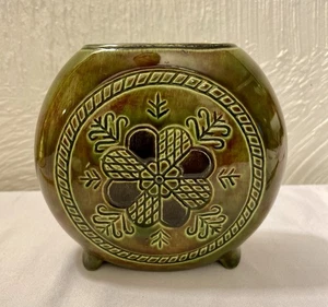Vintage MCM McCoy?? Art Deco GreenGlazed Planter Vase Signed AB. Rare and Unique - Picture 1 of 14