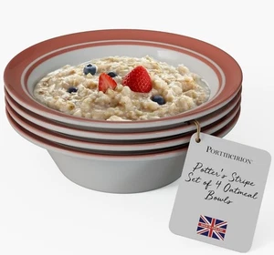 Portmeirion Potter’s Stripe Oatmeal Bowls (Set of 4) - Versatile Earthenware... - Picture 1 of 9