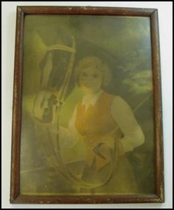 1920s ORIGINAL FRAMED COLOR PRINT – WOMAN AND HORSE - Picture 1 of 5