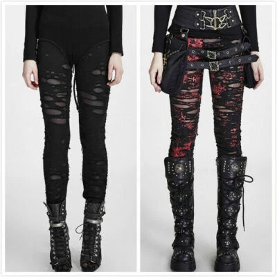 PUNK RAVE Gothic style broken mesh legging with the breathable Elastic net hole