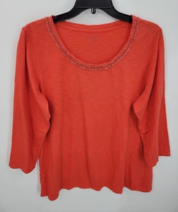Top Coldwater Creek para mujer grande rojo escote con cuentas artístico boho tejido pulóver - Imagen 1 de 8