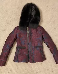 Authentic Burberry London Women's Belted Fur Puffer Down Jacket Purple US Size 2 - Picture 1 of 11