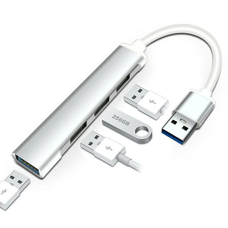 USB-A Hub 4x USB Port Adapter Notebook Laptop PC Macbook Aluminium Mini USB 3.0 - Bild 1 von 4