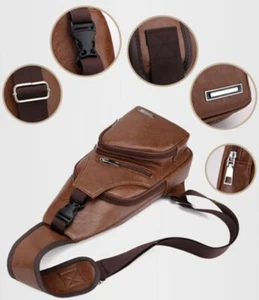 Herren Vintage PU Leder Messenger Umhängetasche mit USB Aufladung - Bild 1 von 5