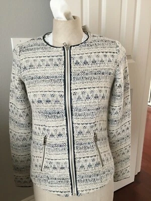 NUEVO CON ETIQUETAS A.N.A Mujer Lurex Tweed Tejido Blazer Chaqueta Talla S XS 34" Pecho Azul Marino y Marfil Foto 1 de 4