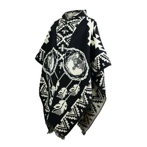 Alpaca wool Mens Unisex Hooded Poncho Wolf all seasons boho hippie Halloween - Picture 1 of 10
