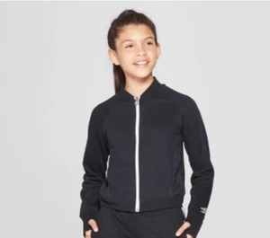 Girls' Fleece Bomber Jacket w/Thumbholes, Pockets - Umbro - Black -XS(4/5) -S566 - Picture 1 of 2