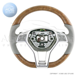 Mercedes-Benz SL400 SL550 SL63 SL65 AMG Poplar Wood Grey Leather Steering Wheel