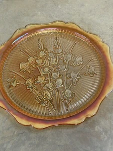 Vtg Jeanette Carnival Glass Platter Herringbone Iris Marigold Scalloped Plate - Picture 1 of 6