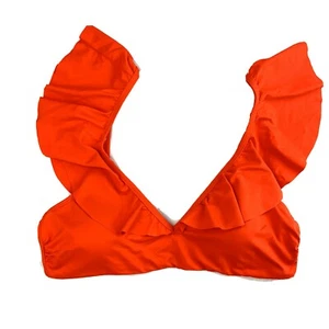 Gianni Bini Womens Orange Ruffle Bandeau V-Neck Halter Bikini Swim Top Sz Large - Picture 1 of 7