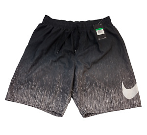 Nike Swim Trunks - Men XL - Brief-Lined, 9" Inseam, Pocket, Gray Black Swoosh