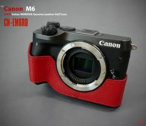 LIM'S Genuine Italy Leather Camera Half Case Cover For Canon EOS M6 - Red - Picture 1 of 12
