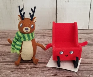 2024 Target Wondershop Reindeer & Red Sleigh Christmas Felt Duo Decor NEW - Picture 1 of 5