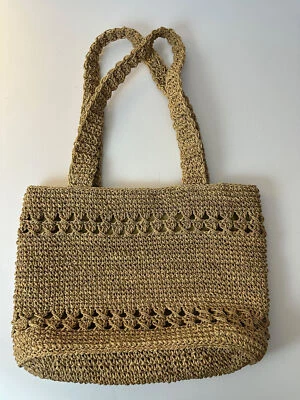 LOIS HILL brown woven straw purse 10.5 x15 x 5 snap closure - Image 1 of 4