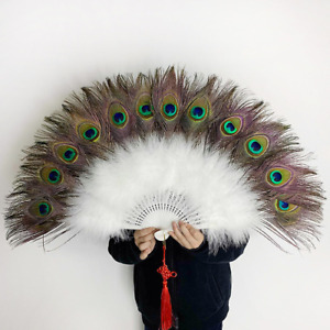 2021 Chinese feather fan peacock folding hand fan wedding party cosplay