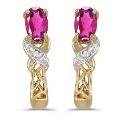 Pendientes de diamantes y topacio rosa ovalado de oro amarillo de 14k Foto 1 de 2